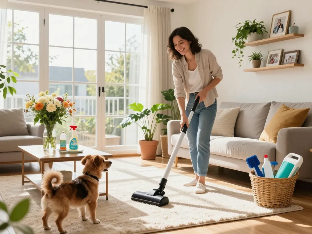 Bright living room scene showcasing home cleaning with eco-friendly tools for více informací on effective practices.