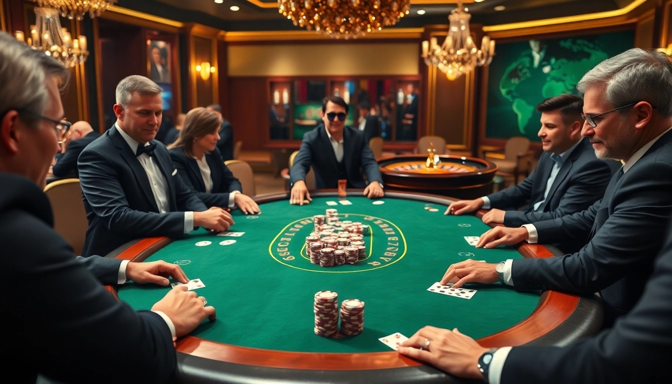 Engaged players at a high-stakes poker table, capturing the essence of https://oxbet7.com/ online gambling excitement.