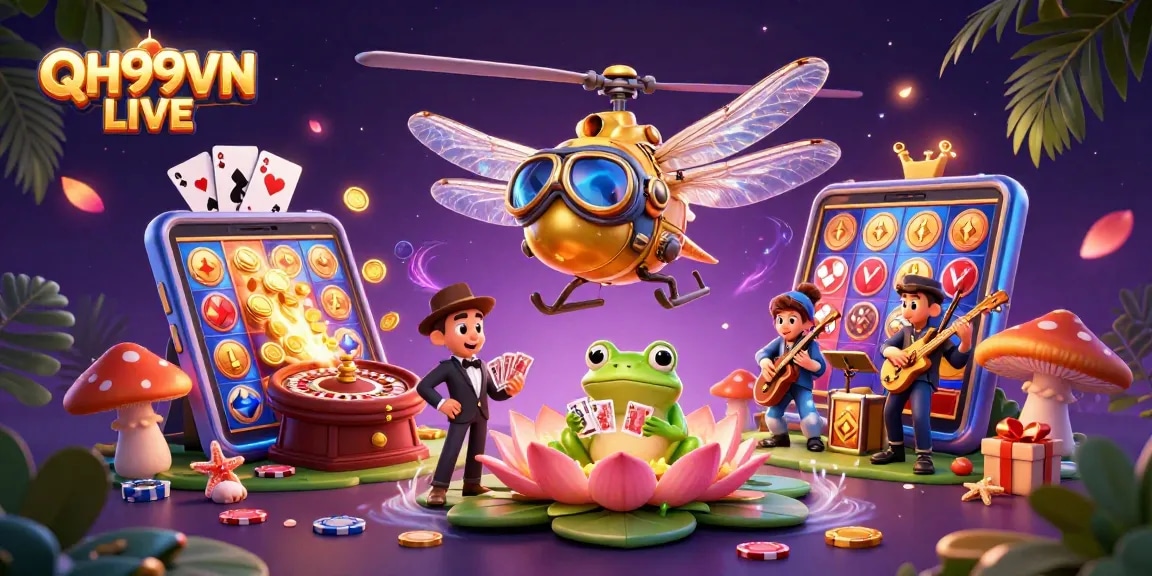 Experience thrilling gaming with QH99VN LIVE, featuring vibrant characters and casino action.