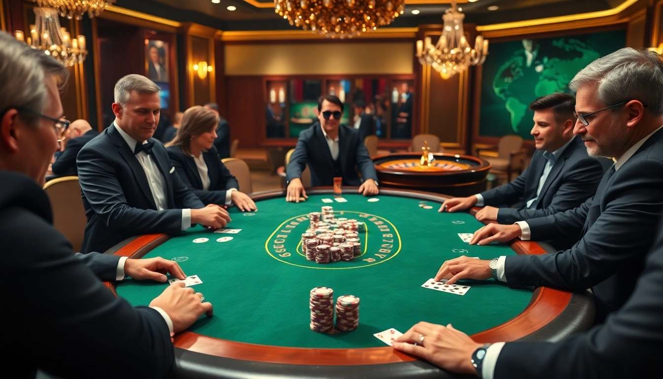Engaged players at a high-stakes poker table, capturing the essence of https://oxbet7.com/ online gambling excitement.