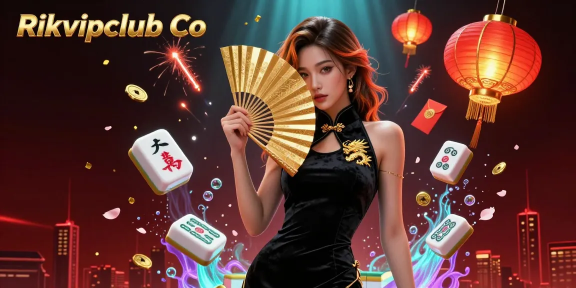 Engage with Rikvipclub Co's vibrant casino experience featuring an Asian woman in a dynamic 3D illustration.