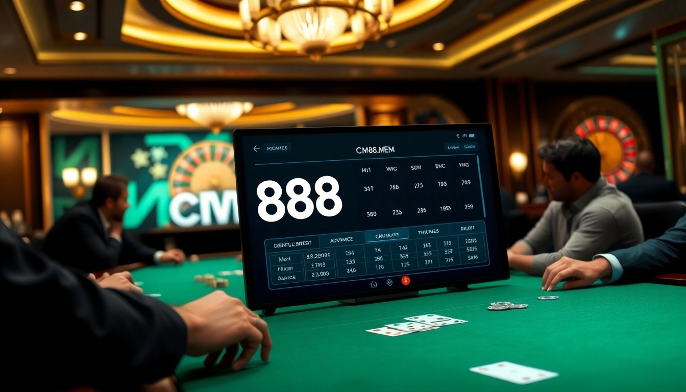 Engaging poker players strategizing with cm88.mem on high-stakes casino table.