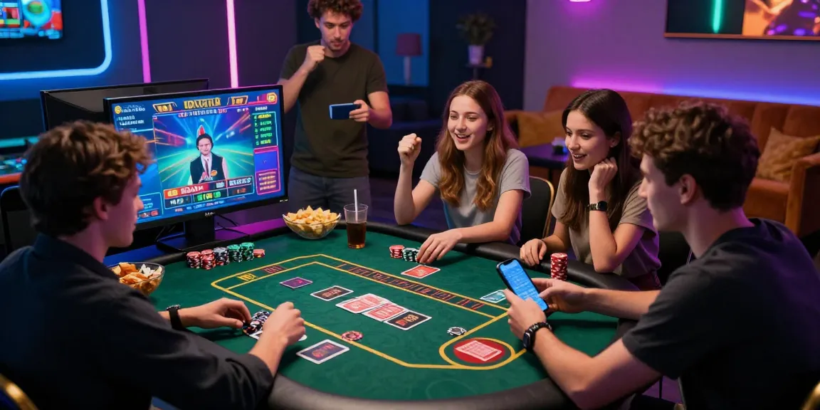 Engaging gaming scene featuring young adults enjoying hm88 online gaming experience with vibrant atmosphere and interactive setup.