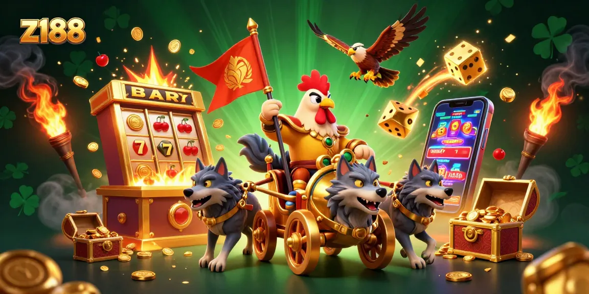 Experience thrilling jackpots at z188 with 3D characters amidst casino game elements.