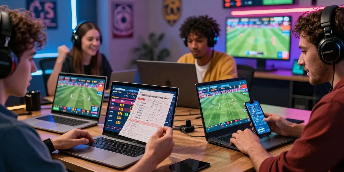 BetLabel Sportwetten Plattform mit begeisterten Spielern, die auf Laptop und Smartphone wetten.