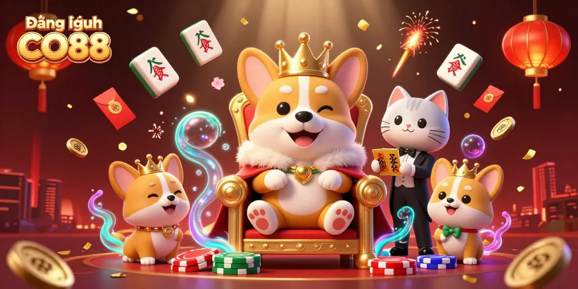 Engage in exciting gaming at Đăng nhập CO88, where a royal corgi reigns over rich casino elements.