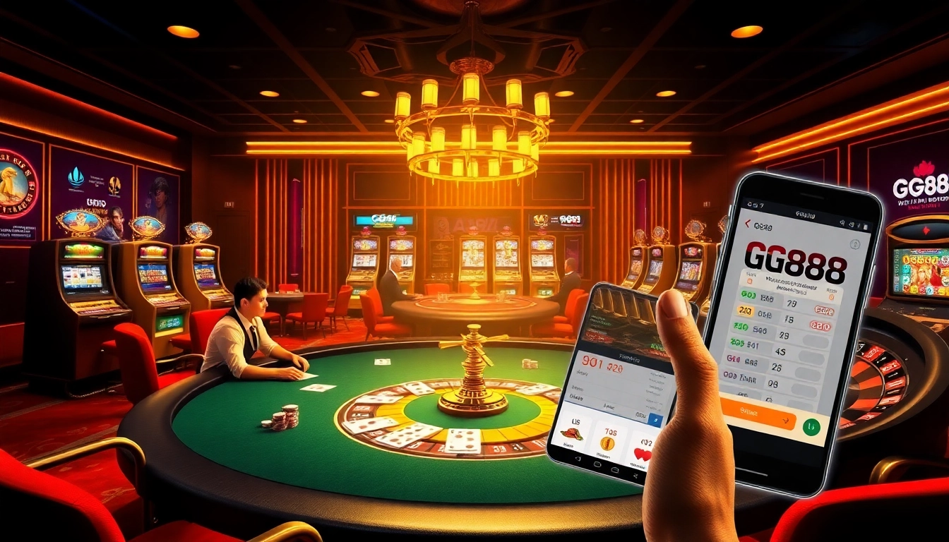 Experience the excitement of gambling with gg88 apk featuring vibrant slot machines and poker tables.