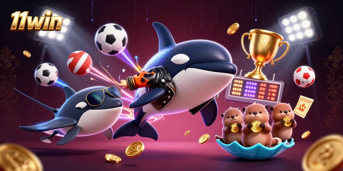 Win at 11win with a thrilling 3D casino scene featuring orca, stingray, and otters.
