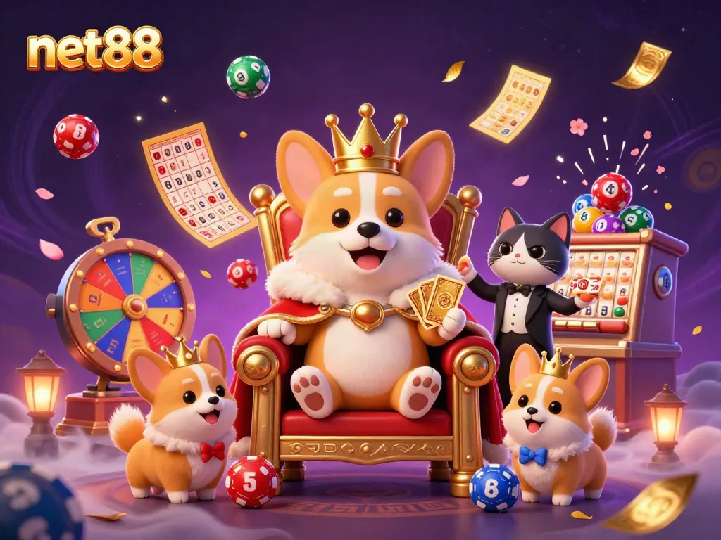 Join the excitement at net88 with a royal corgi, a butler, and fun lottery elements.