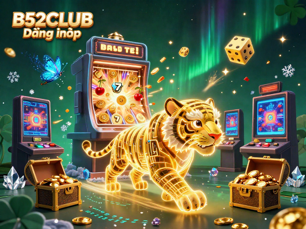 Engage at B52CLUB Đăng nhập with a vibrant 3D casino scene featuring a golden tiger and thrilling game elements.