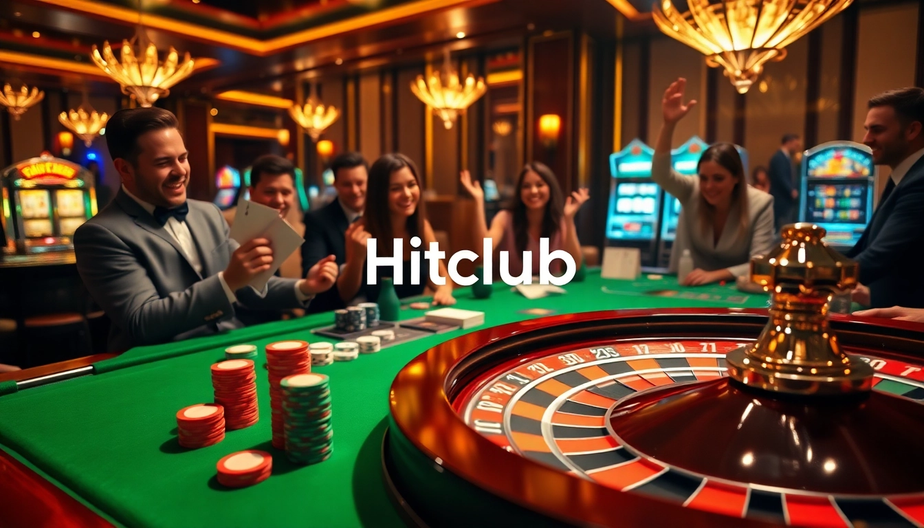 Hitclub players engaging in an exciting casino game with vibrant poker chips and a roulette wheel.