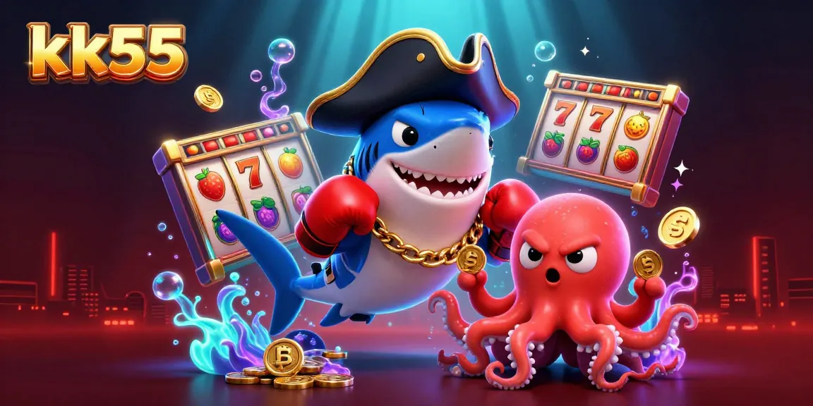Win big at KK55 with vibrant 3D cartoon characters and enticing slot game elements.