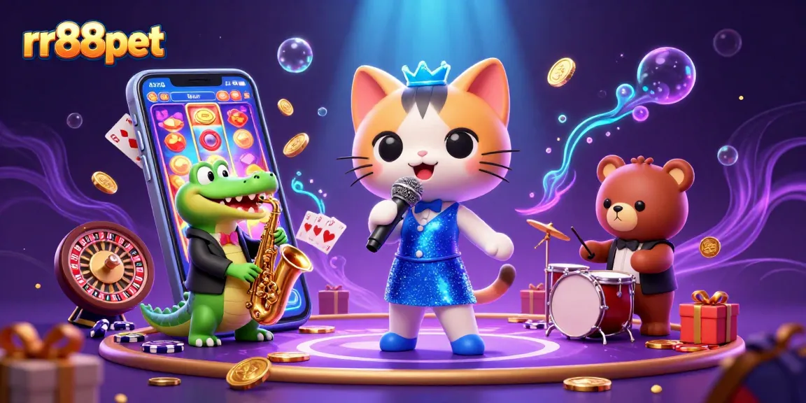 rr88pet showcases lively 3D casino scene with vibrant characters and dynamic gaming elements