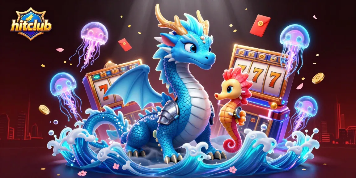 Engage in hitclub's vibrant gaming scene vibrant with glowing dragons and dazzling casino elements.