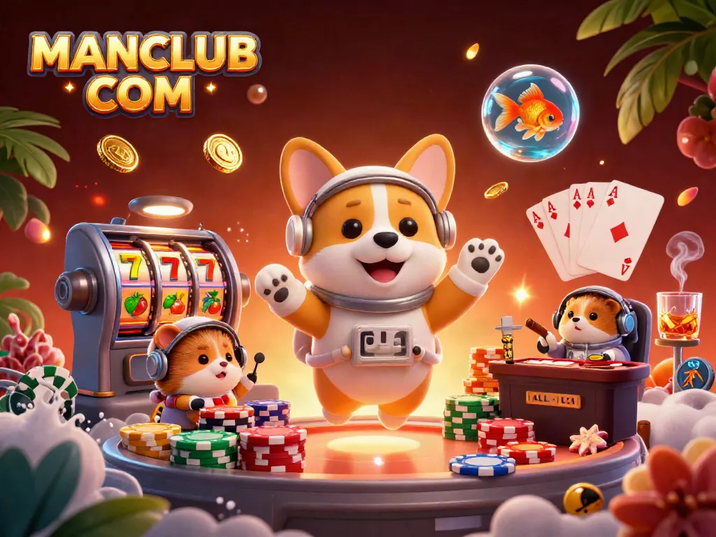 Experience vibrant gameplay at MANCLUB COM with a captivating 3D scene of animated characters in a casino setting.