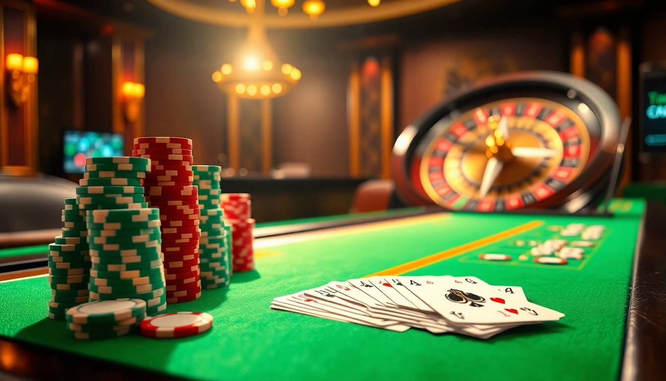 Engaging gambling scene featuring s8 com poker chips and cards on a luxurious casino table.