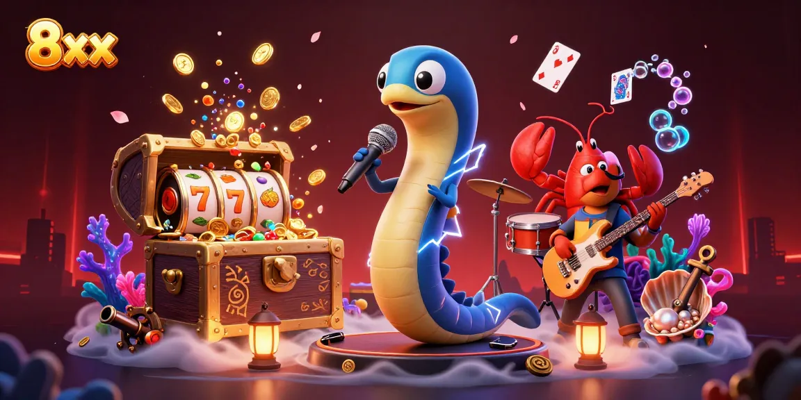 Engage with the vibrant 8xx underwater casino scene featuring an electric eel DJ.