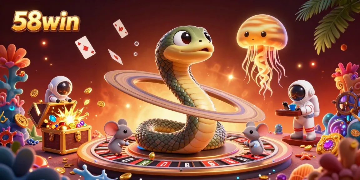 Experience exhilarating gaming action at 58win with animated characters and casino elements energizing your bets.