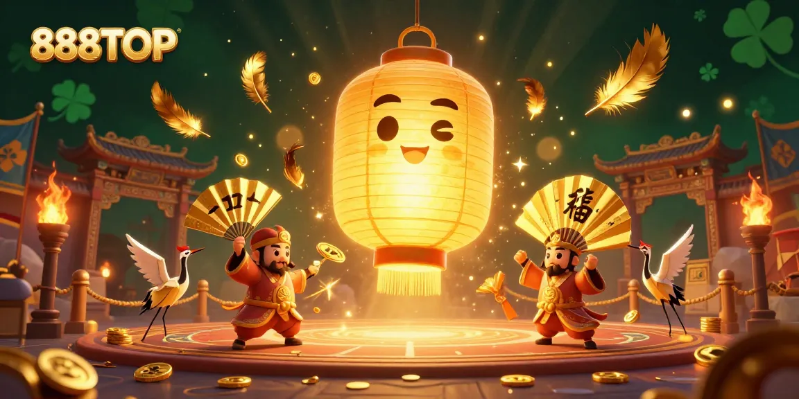 Experience excitement at 888TOP casino with enchanting golden lanterns and mythical companions illuminating the gaming space.