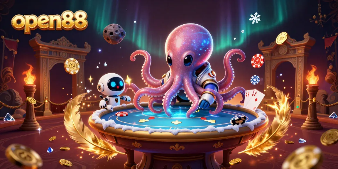 Experience the excitement of open88 with an alien octopus poker game scene, featuring dynamic gaming elements.
