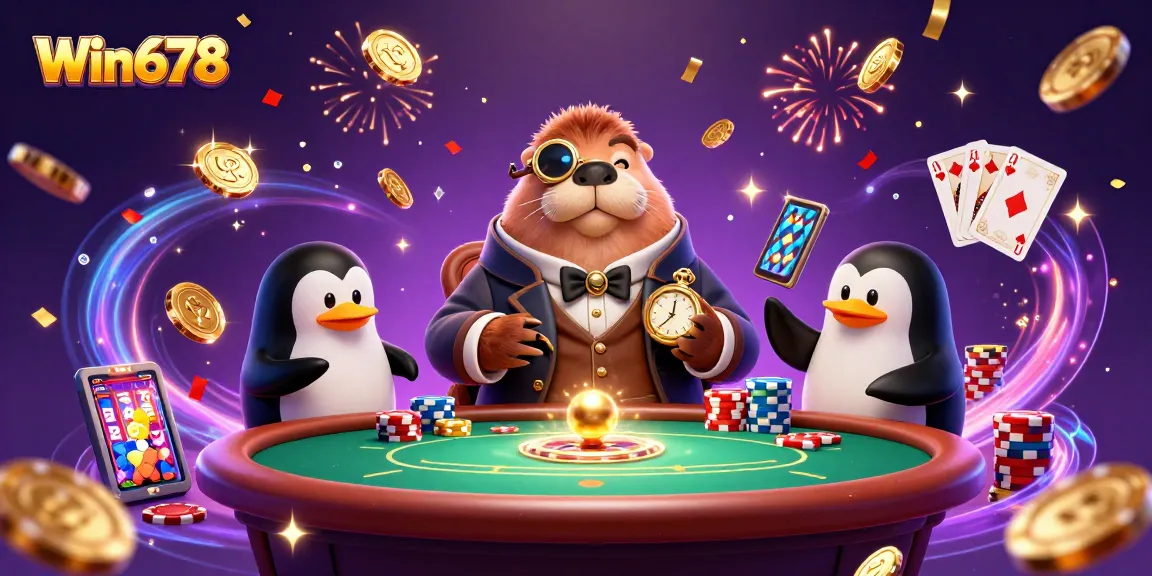 Engage in thrilling matches at Win678's underwater poker table with a jolly walrus and friends.