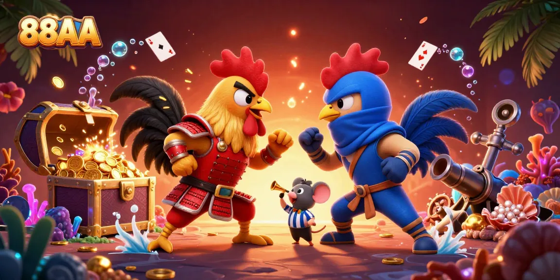 Engage with 88AA's dynamic gaming scene featuring heroic roosters in battle.
