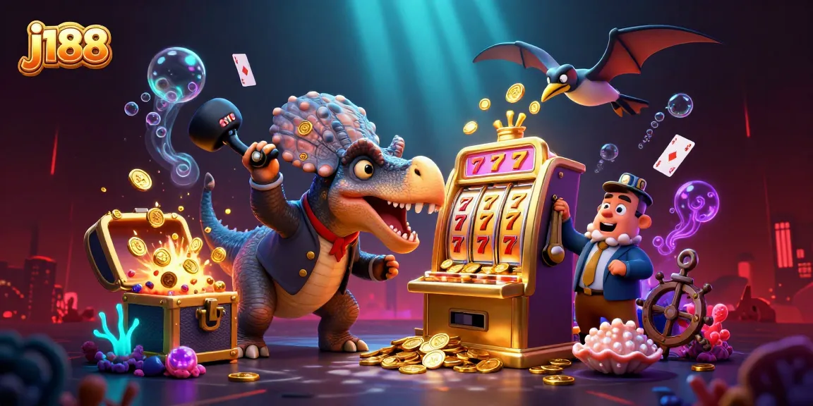 j188 showcases a pachycephalosaurus winning jackpots at a golden slot machine underwater
